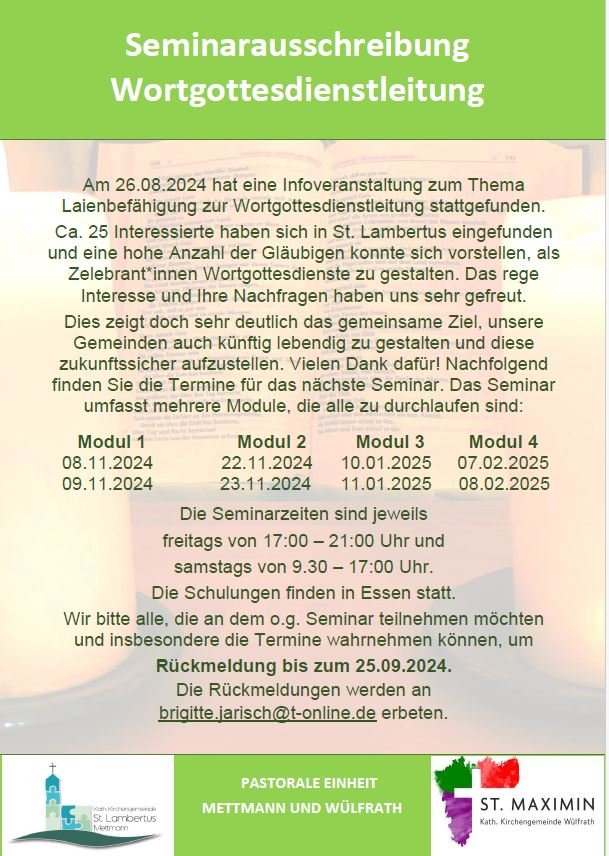 Seminarausschreibung Wortgottesdienstleitung