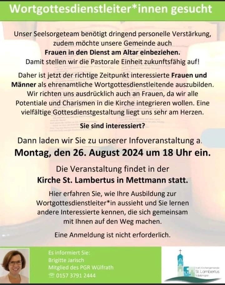 Ehrenamtskurs Leitung von Wortgottesdiensten mit Kommunionspendung, Mettmann, Flyer